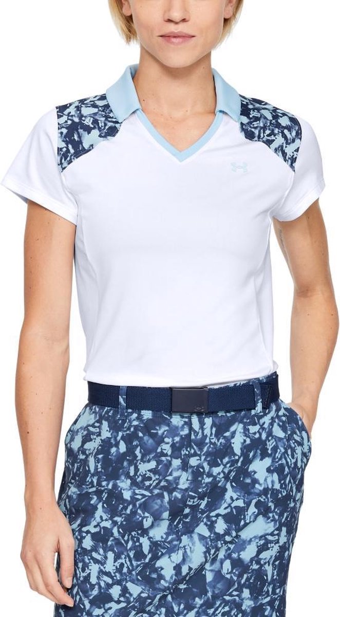 UA Zinger Blocked Polo-White / Blue Frost / Blue Frost maat: M    dames > golf kleding > tops > polo