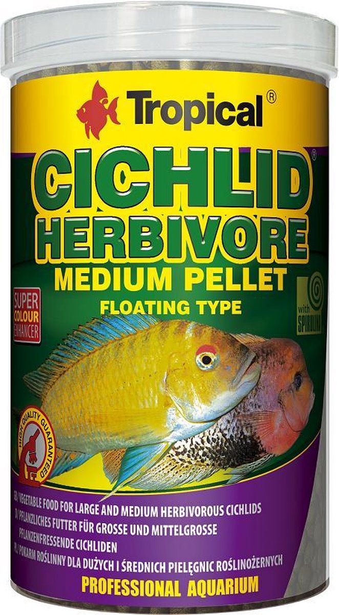 Tropical Cichlide Pellets | Herbivoor Medium (1 Liter) | Cichlide Visvoer