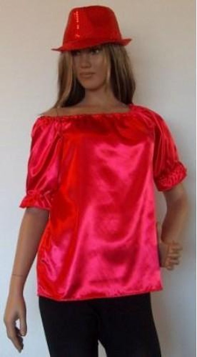 Dames blouse glimmend rood in de maat 40/42