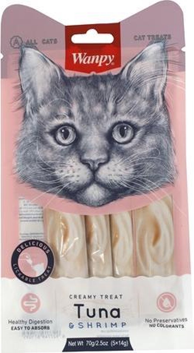 Wanpy creamy lickable treats tuna / shrimp - 14 gr 5 st - 1 stuks