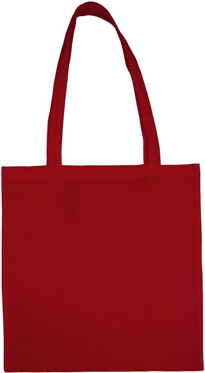 5 Katoenen tasjes rood 38x42cm lange hengels