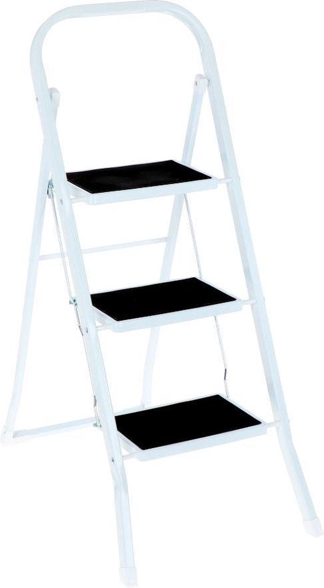 Inklapbare huishoudtrap 3 treden - Anti Slip - Wit