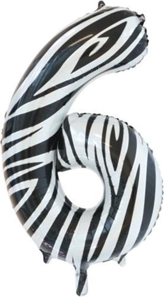 Folie ballon cijfer 6 met zebra print 86 cm