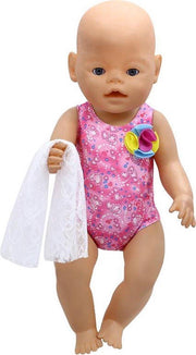 Dolldreams | Badpak geschikt voor o.a. BABY born babypop - Zwemkleding met hartjes + doekje van kant