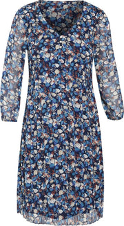 Cassis - Jurk in plissévoile met een bloemenprint - Blauw