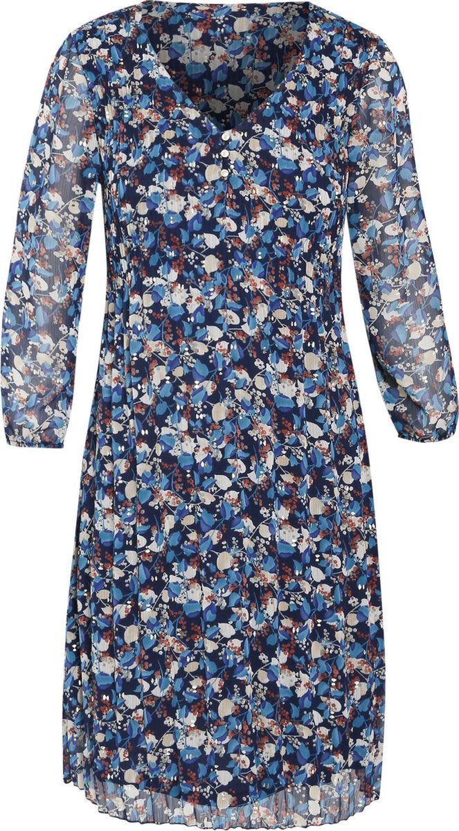 Cassis - Jurk in plissévoile met een bloemenprint - Blauw