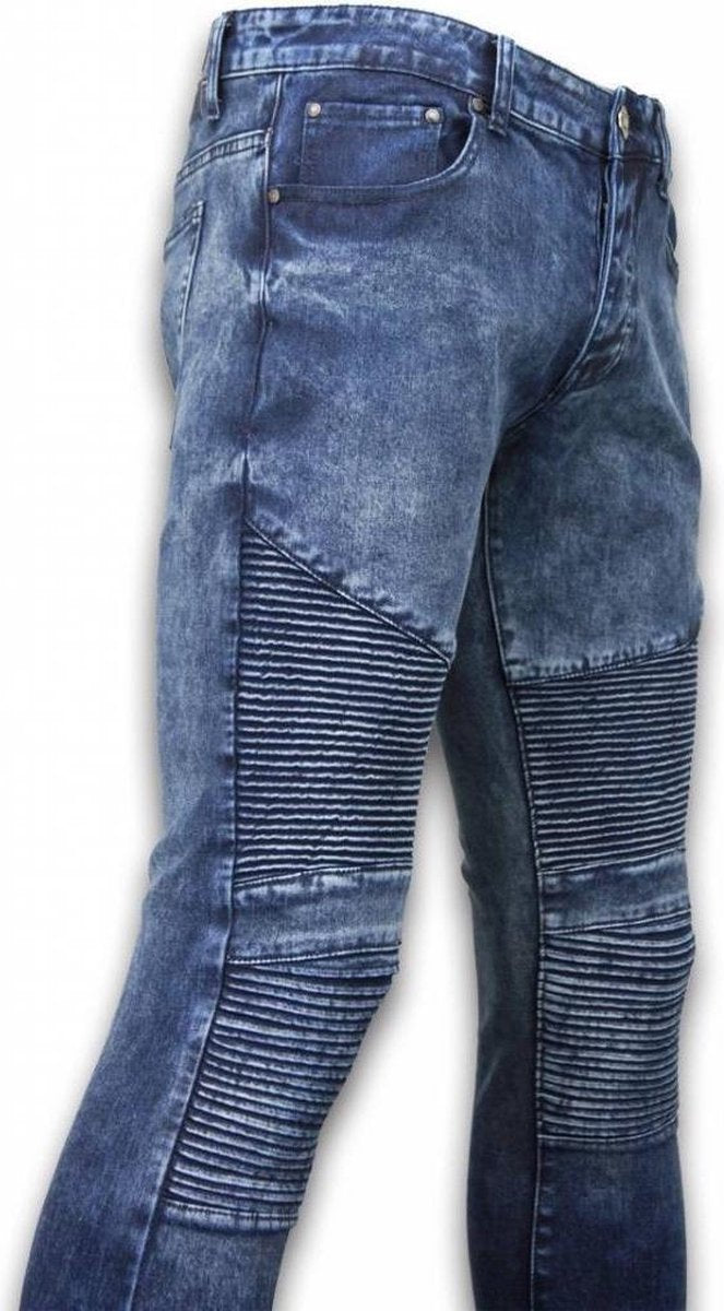 TRUE RISE Exclusieve Ripped Jeans - Slim Fit Biker Jeans - Lined Knee Pads - Blauw - Maten: 30