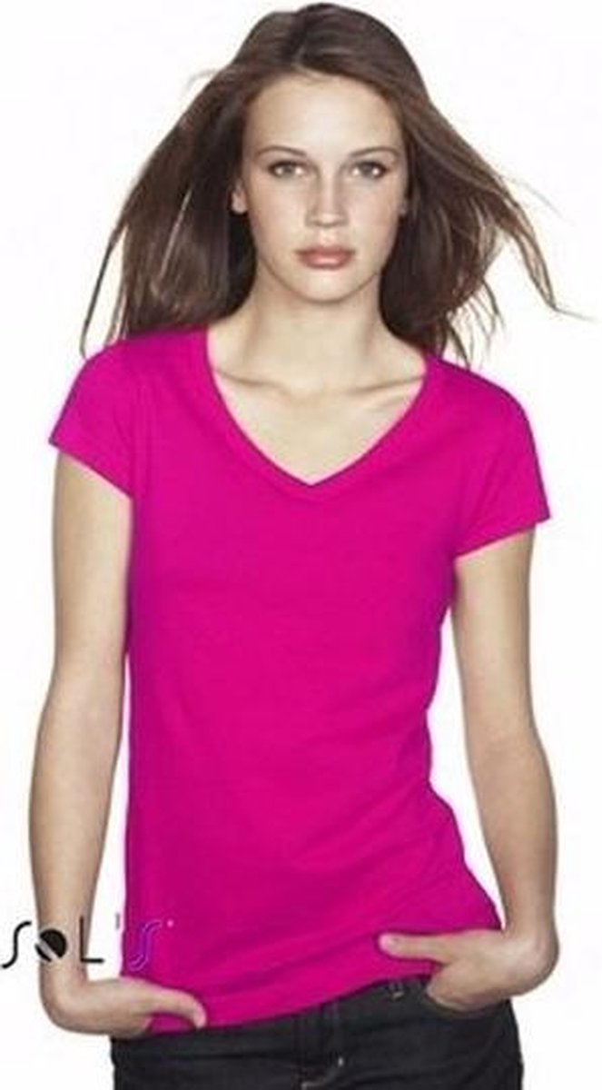 Dames t-shirt  V-hals fuchsia 40 (L)