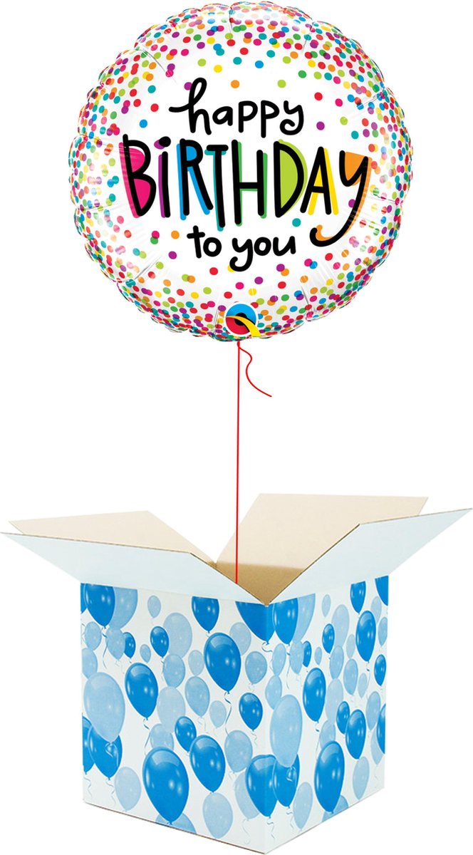 Helium Ballon Verjaardag gevuld met helium - Confetti dots - Cadeauverpakking - Happy Birthday - Folieballon - Helium ballonnen verjaardag