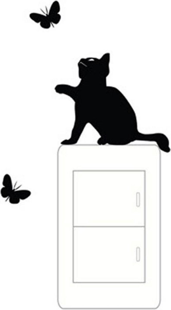 Kat speelt met vlinders sticker