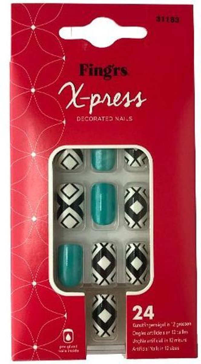 Fing’rs X-press Decorated Nails 24 Stuks+Lijm