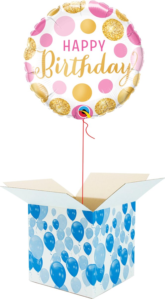Helium Ballon Verjaardag gevuld met helium - Goud roze stippen - Cadeauverpakking - Happy Birthday - Folieballon - Helium ballonnen verjaardag