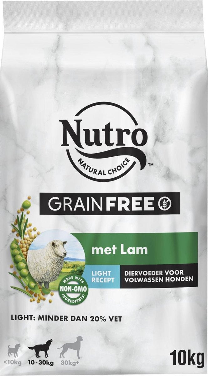 Nutro Hondenvoer Adult Light Graanvrij Lam 10 kg
