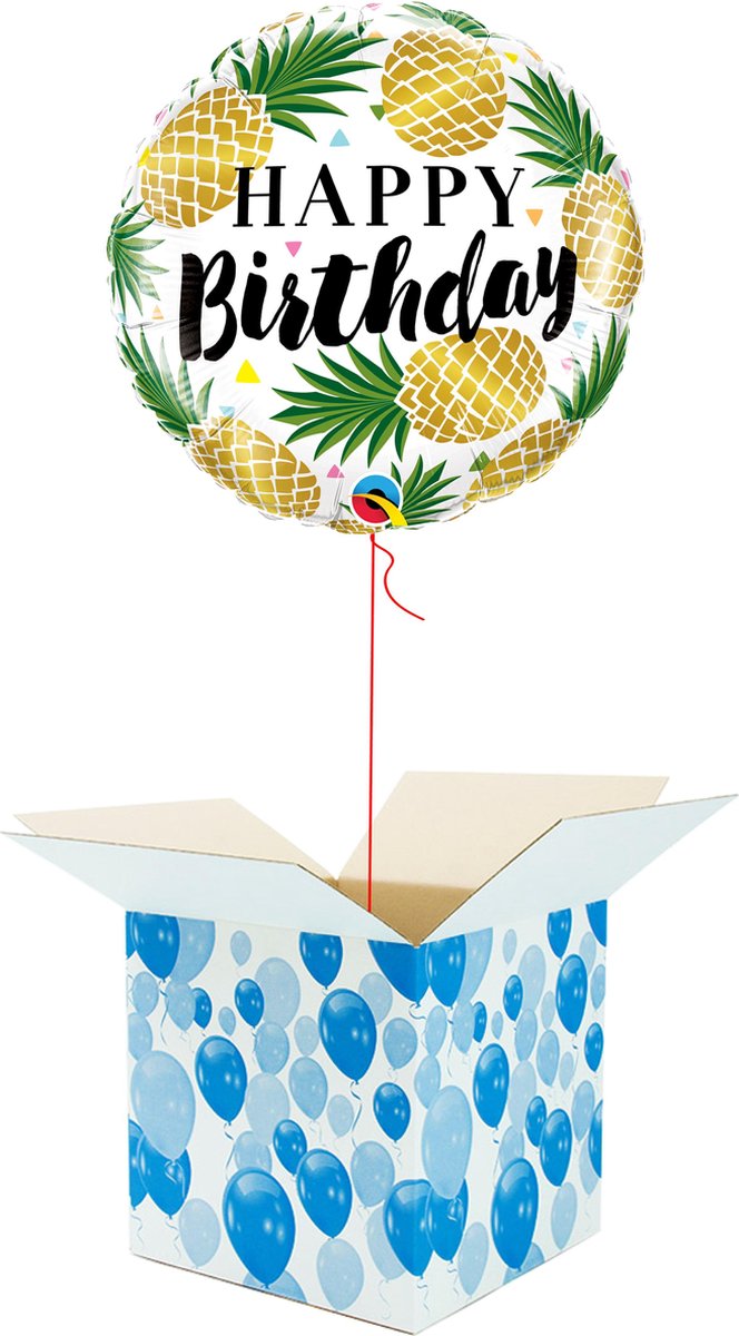 Helium Ballon Verjaardag gevuld met helium - Ananas print - Cadeauverpakking - Happy Birthday - Folieballon - Helium ballonnen verjaardag