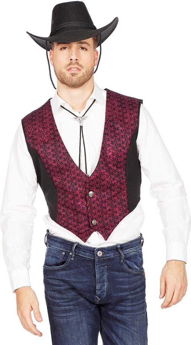 Cowboy vest paars/zwart voor heer