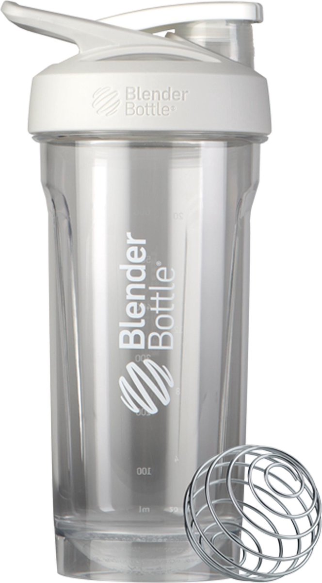BLENDERBOTTLE | Strada Tritan WIT. Classic eiwitshaker met ophanglus. 820 ML. Unieke shakebeker van BlenderBottle. Jouw shake gegarandeerd zonder klonten door BlenderBall van chirurgisch staal en ronde onderkant.