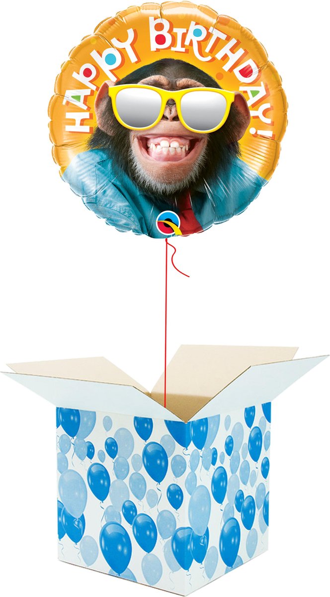 Helium Ballon Verjaardag gevuld met helium - Lachende chimpansee - Cadeauverpakking - Happy Birthday - Folieballon - Helium ballonnen verjaardag