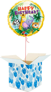 Helium Ballon Verjaardag gevuld met helium - Jungle Dieren - Cadeauverpakking - Happy Birthday - Folieballon - Helium ballonnen verjaardag