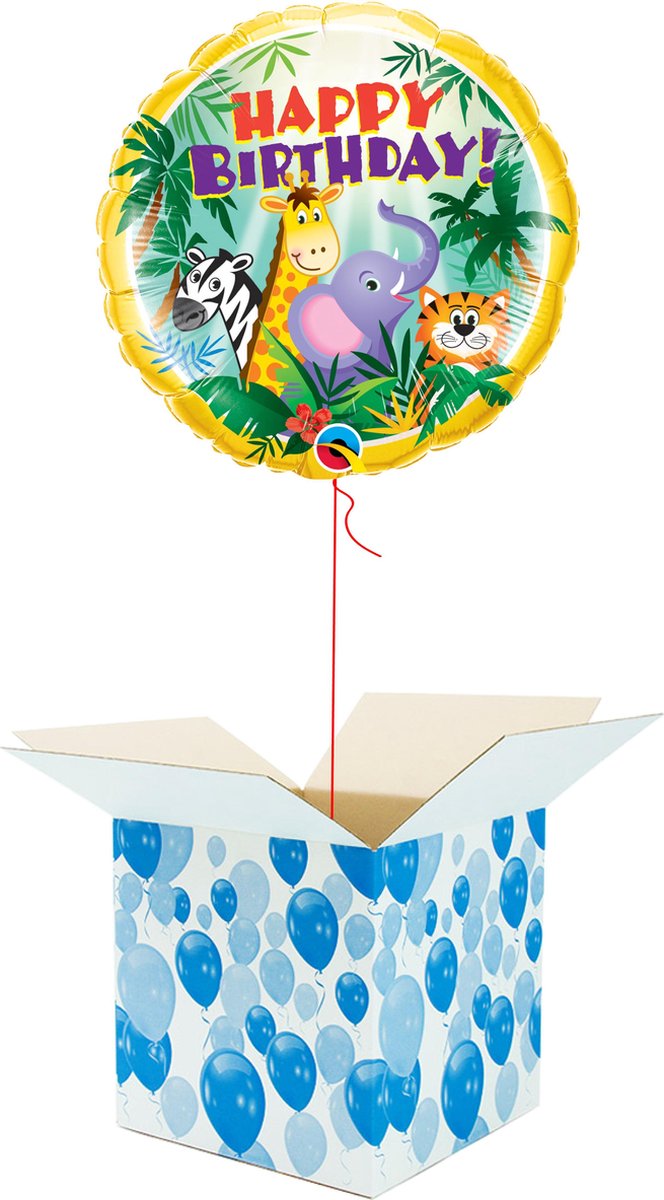 Helium Ballon Verjaardag gevuld met helium - Jungle Dieren - Cadeauverpakking - Happy Birthday - Folieballon - Helium ballonnen verjaardag