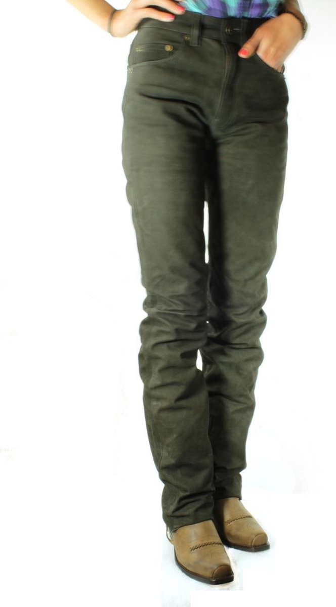 Sticks&Stones 501- 5 pocket Nubuck leren broek-Donkerbruin-Jeansmaat  W26 L34
