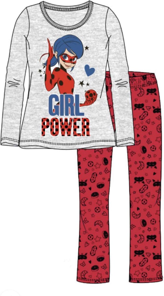Miraculous ladybug - Pyjama - grijs - rood - maat 140 / 10 jaar