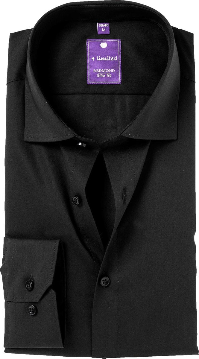 Redmond slim fit overhemd - zwart - Strijkvriendelijk - Boordmaat: 41/42