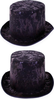 Hoge hoed zwart fluweel steampunk tophat - one size - maat 59 60 61 62 - met elastieken band - grijze heren dames