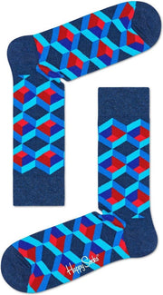 Happy Socks Sokken - Optic Square sok | donkerblauw en Rood | maat 41-46