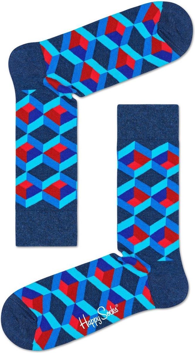 Happy Socks Sokken - Optic Square sok | donkerblauw en Rood | maat 41-46