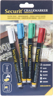 4x Gekleurde ste vloeibare krijtstiften ronde punt 1-2 mm - Krijtstiften/hobby artikelen/kantoor benodigheden