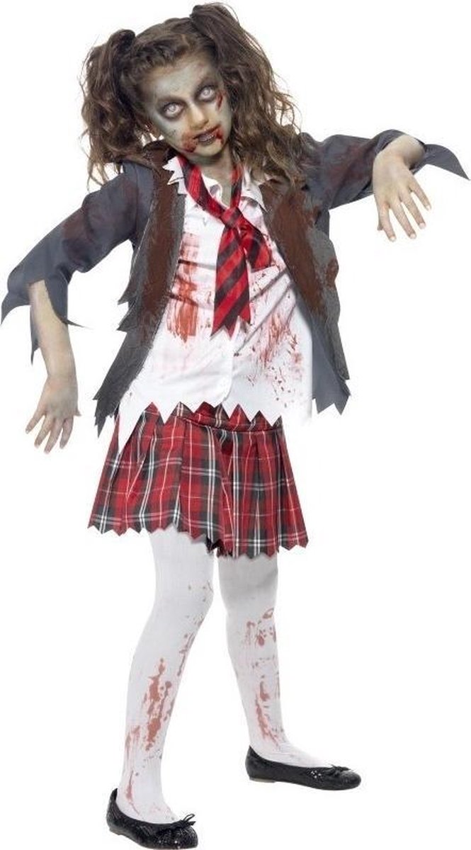 Zombie schoolmeisje kostuum voor meisjes - Horror/ Halloween kleding 158-174 (12-16 jaar)