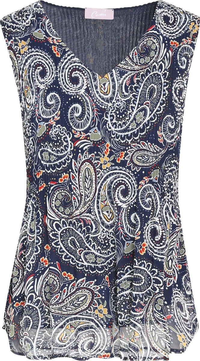 Cassis - Plisséblouse met kasjmierprint - Marineblauw