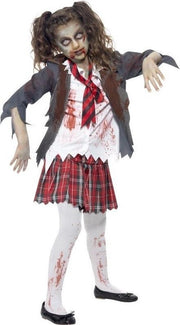 Zombie schoolmeisje kostuum voor meisjes - Horror/ Halloween kleding 130-143 (7-9 jaar)