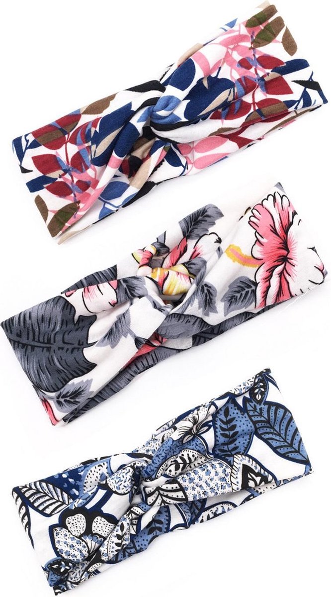 Set 3 stuks dames haarbanden gebloemd - blaadjes - meiden - tieners - vrouwen - volwassenen haarbanden gebloemd | haarband bloemenprint met knoop