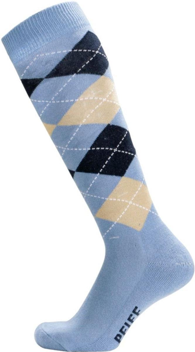 Pfiff sokken - Ruitersokken Lichtblauw - Beige - Sportsokken - Paardrijden - Unisex sokken - Kniesokken - Maat 37-39