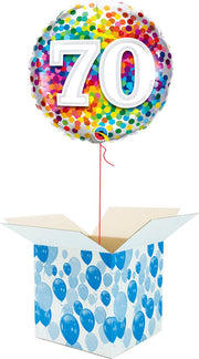 Helium Ballon Verjaardag - gevuld met helium - 70 Jaar - Confetti dots - Cadeauverpakking - Happy Birthday - Folieballon - Helium ballonnen verjaardag