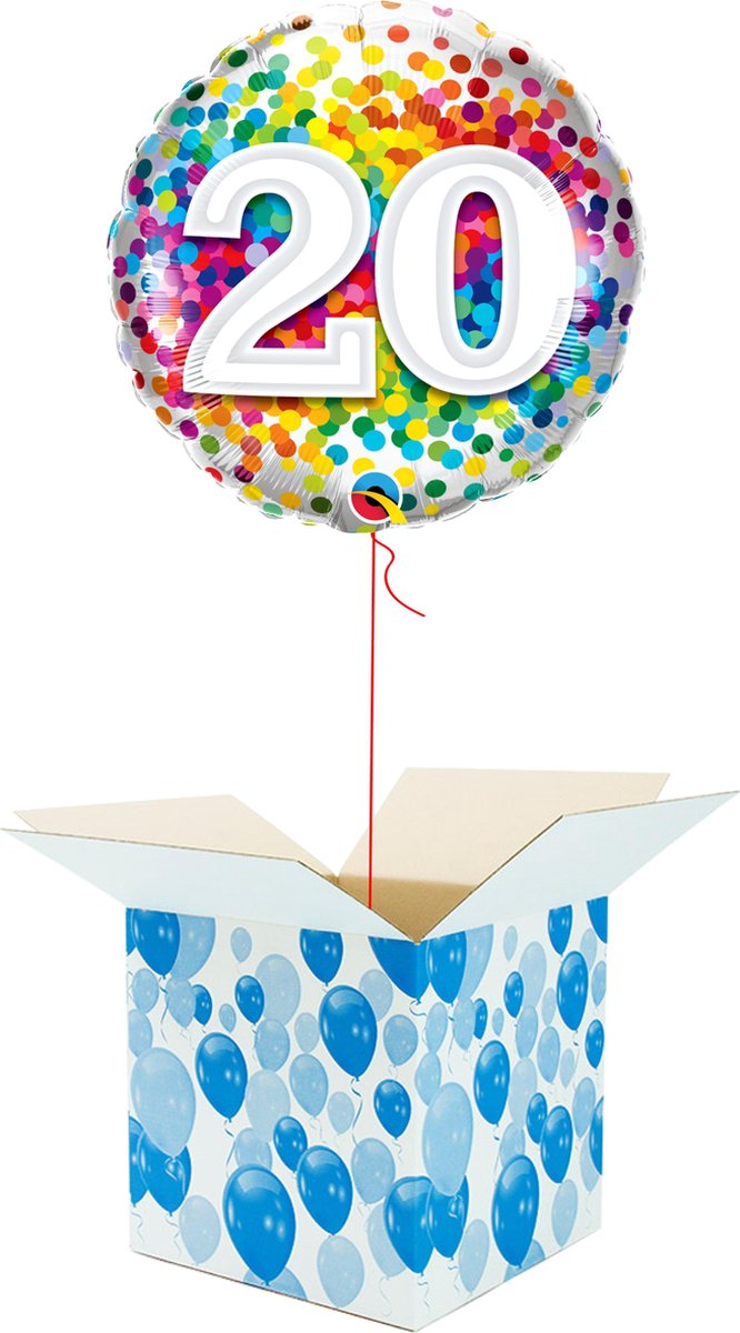 Helium Ballon Verjaardag gevuld met helium - 20 Jaar - Confetti dots - Cadeauverpakking - Happy Birthday - Folieballon - Helium ballonnen verjaardag