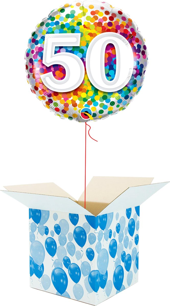 Helium Ballon Verjaardag - gevuld met helium - 50 Jaar - Confetti dots - Cadeauverpakking - Happy Birthday - Folieballon - Helium ballonnen verjaardag