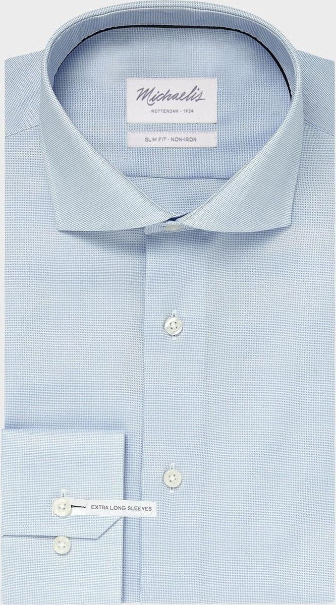 Michaelis Blauw faux-uni overhemd extra LM