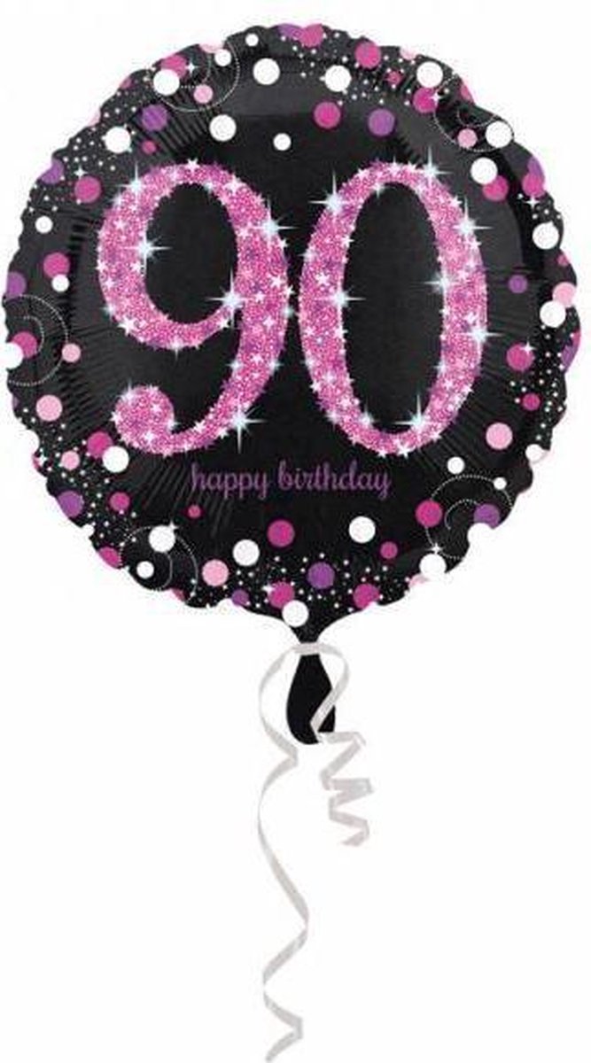 Helium Ballon 90 Jaar Roze 43cm leeg