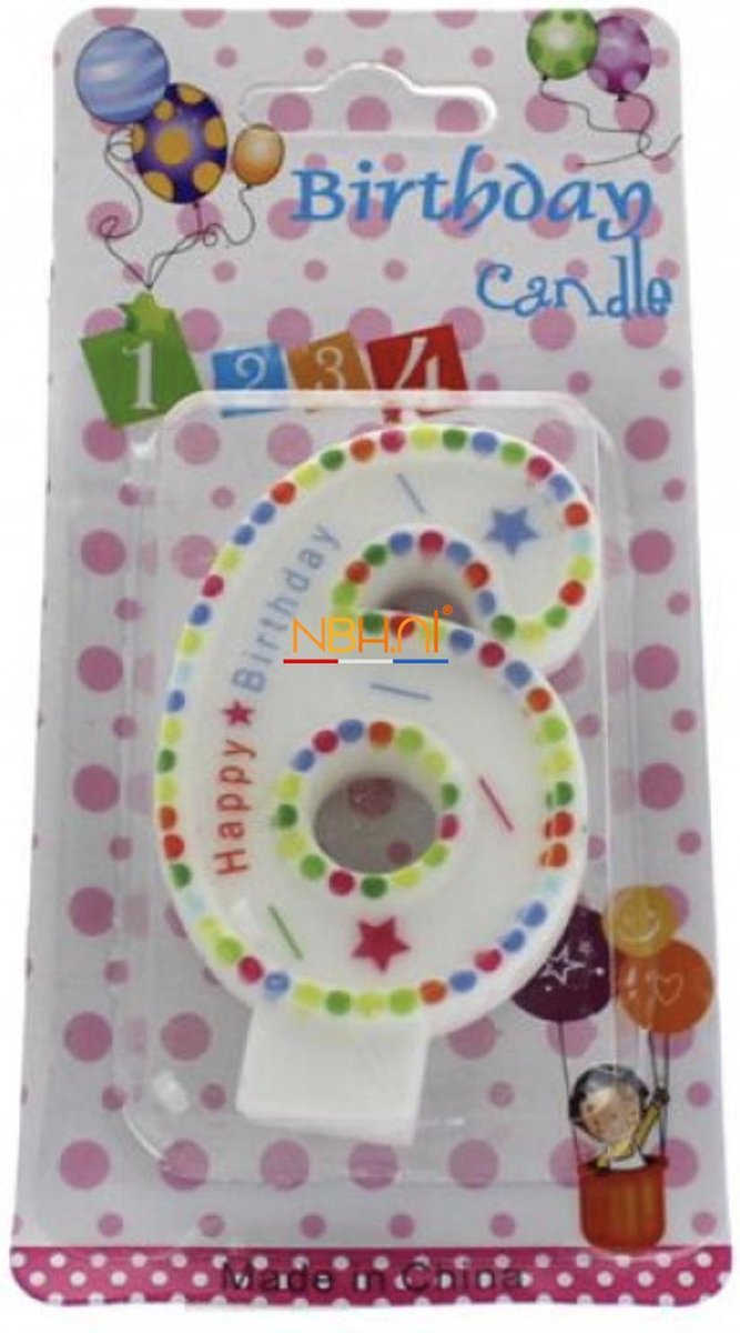 Taartkaars - cijfer 6 - Dots and stars  - Verjaardags kaars
