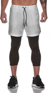 MVLOUS Sportbroek voor Heren - Lang - fitness broek met mobiel zak - 2 in 1 sportbroekje - Camo Groen - XXL