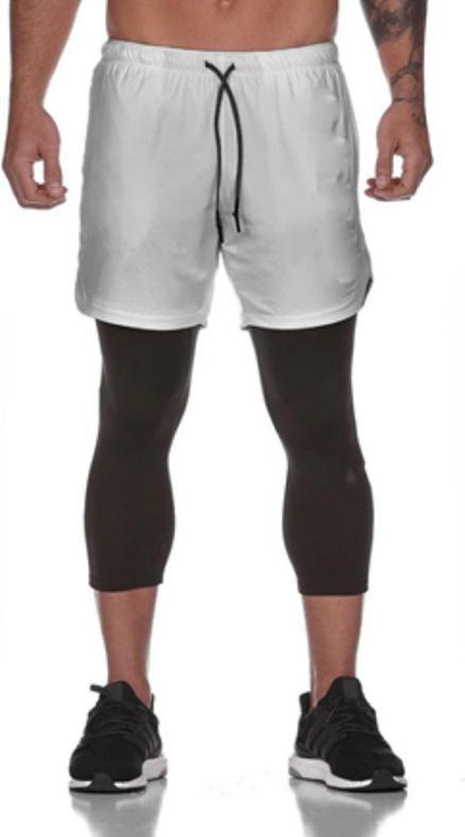 MVLOUS Sportbroek voor Heren - Lang - fitness broek met mobiel zak - 2 in 1 sportbroekje - Camo Groen - XXL