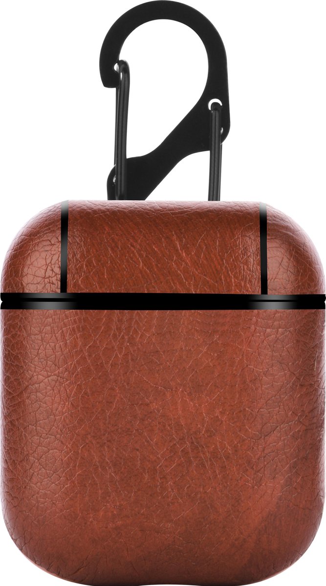 Kustleren beschermhoesje voor Apple Airpods + draagklip - Bruin