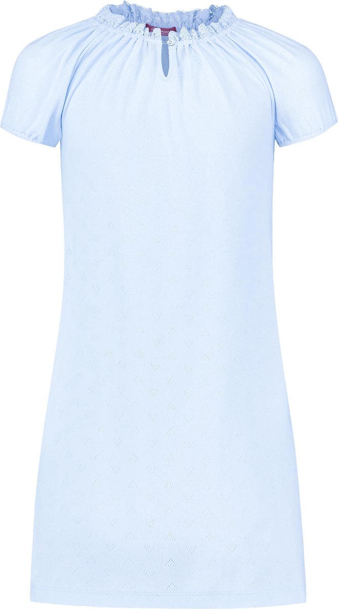 Exclusief Luxueus Kinder nachtkleding een Luxe mooi zacht blauw Girly Nachthemd van Hanssop met verfijnde kant rand details en luxe hals verwerking