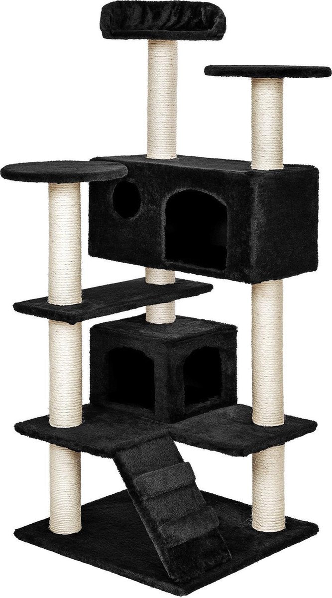 TecTake - Kattenkrabpaal krabpaal katten zwart 131 cm hoog - 402225