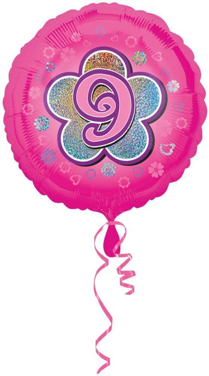 folieballon Met Bloem - 9 jaar - 45cm 