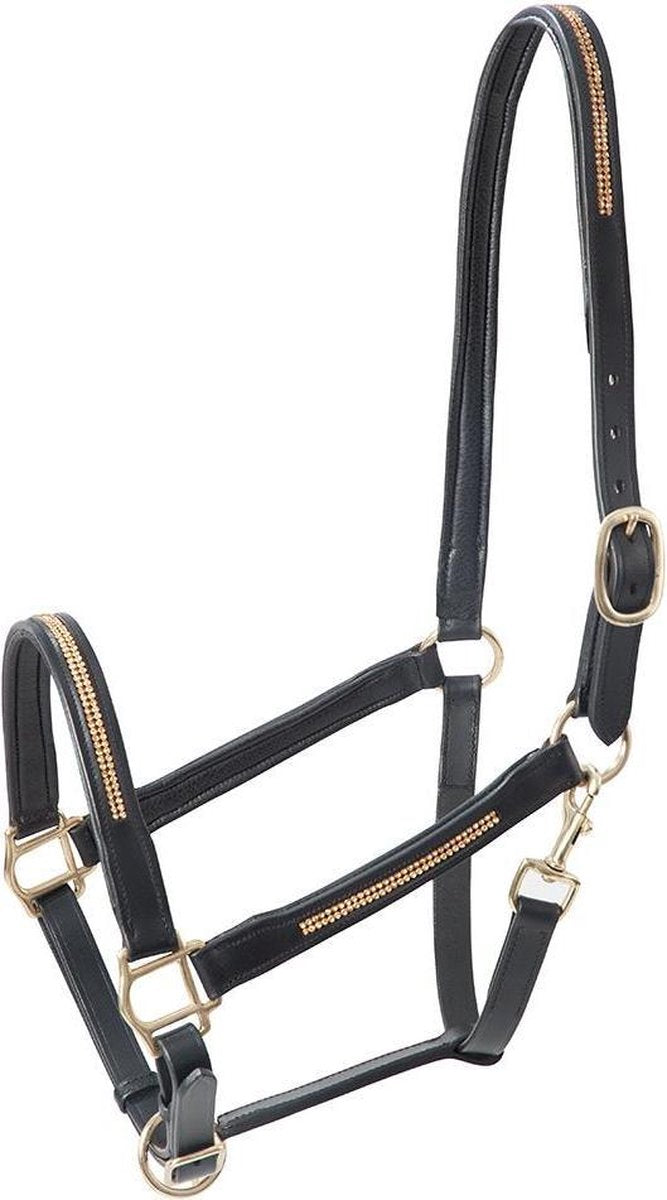 PFIFF Leren halster PFIFF met strass steentjes Cob Zwart