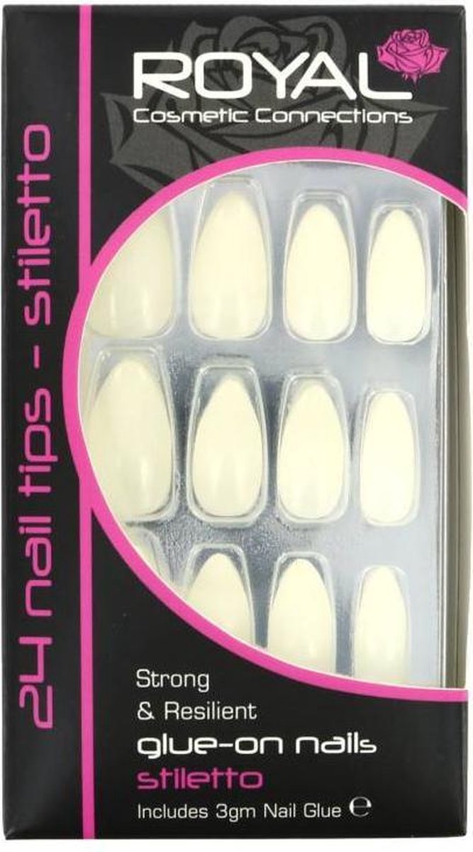 Royal 24 Stiletto Glue-On Nail Tips - Natural (met nagellijm)