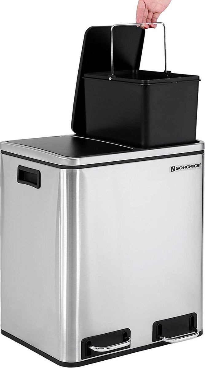 Songmics Dubbele Prullenbak Afvalscheiding - RVS - Pedaalemmer - 2x 15 l